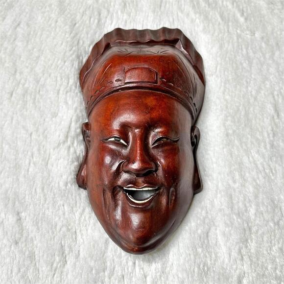 Vintage Handcrafted Chinese Wooden Mask with Antique Finish